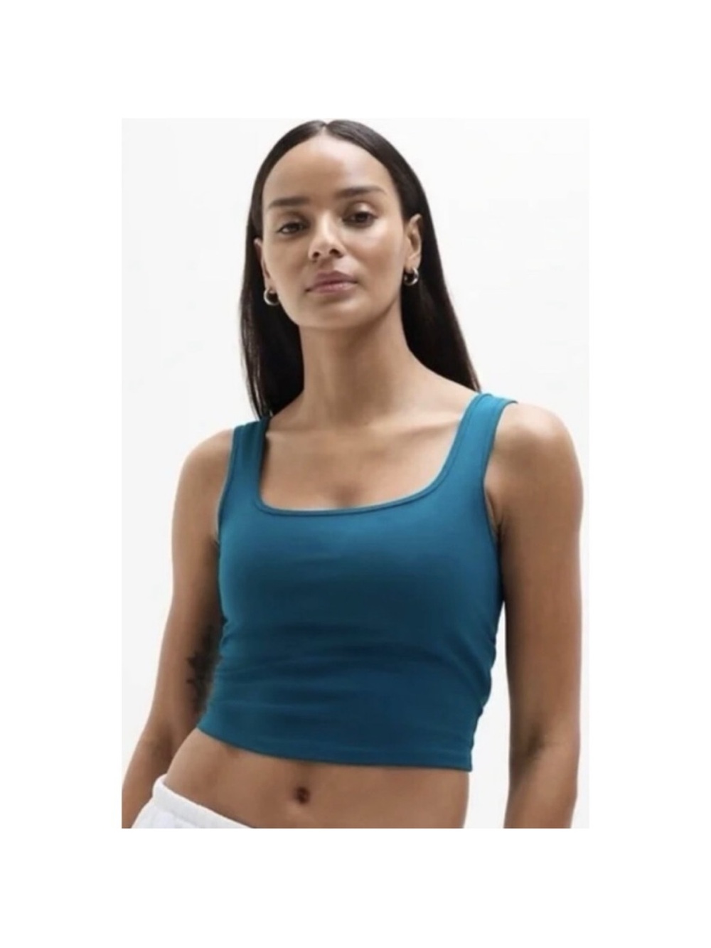 Athleta Signature Square Neck Coastal Teal Ribbed Cropped Tank